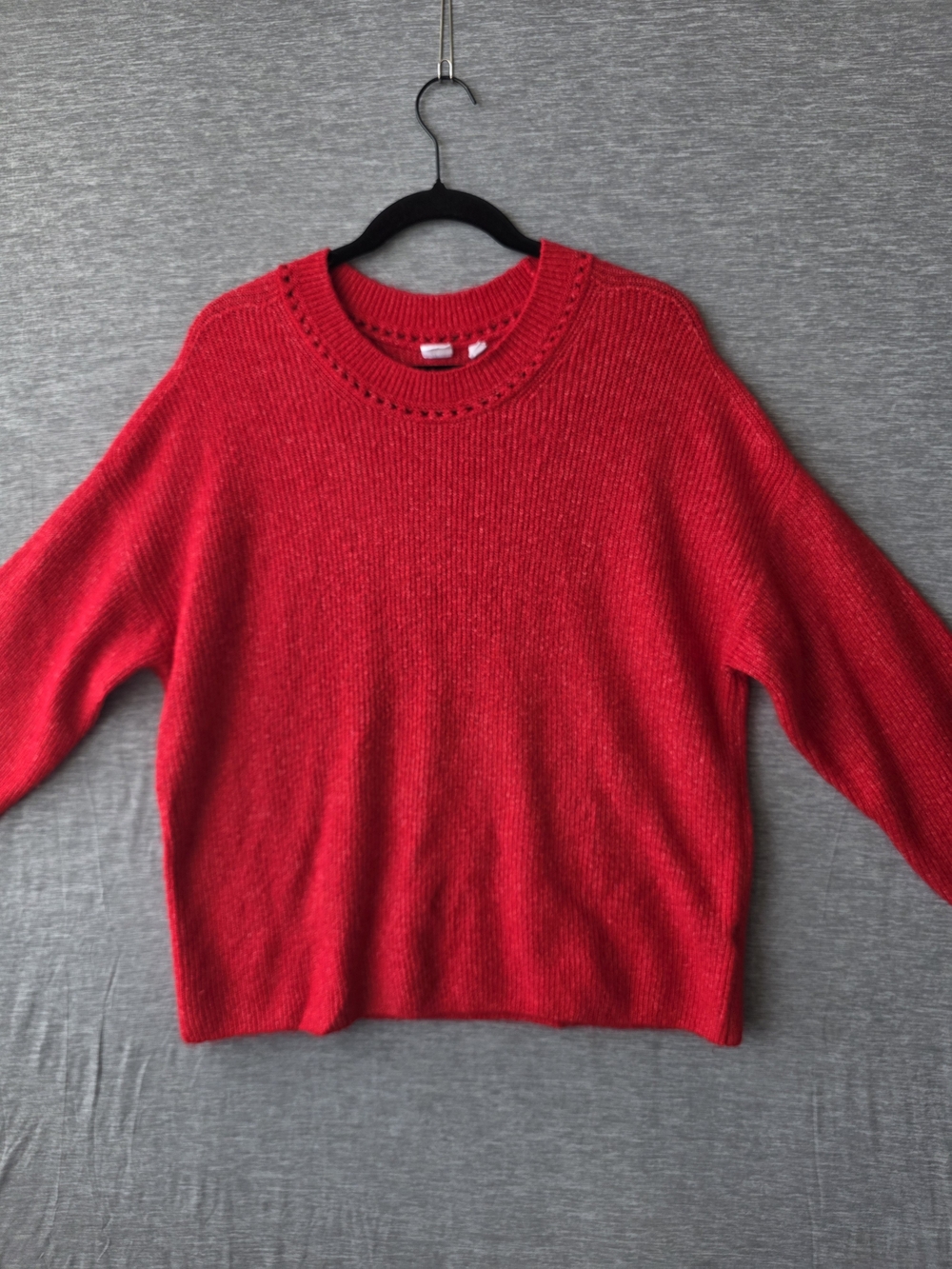 Gap Red Open Knit Crewneck Sweater Women’s Large Cozy Pullover